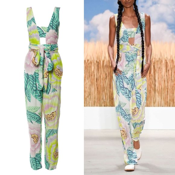 Mara Hoffman Pants - Mara Hoffman Tropical Floral Print Cut Out Front Belted Tie Waist Jumpsuit 0 XS